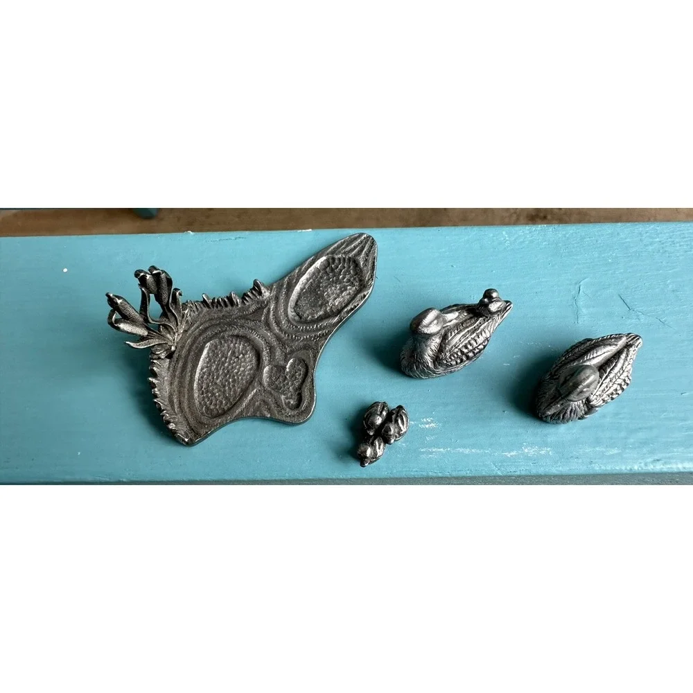 Vintage Pewter Image Duck Family Ducklings Swimming‎ Pond Mini 4 Piece Set 1